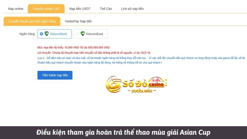 Điều kiện tham gia hoàn trả thể thao mùa giải Asian Cup